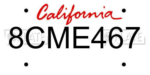 8CME467 California License Plate