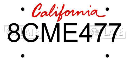 8CME477 California License Plate
