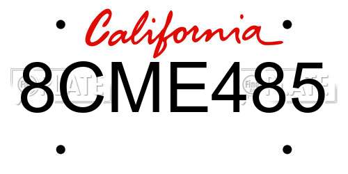8CME485 California License Plate