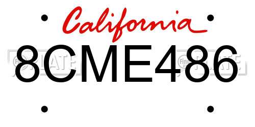 8CME486 California License Plate