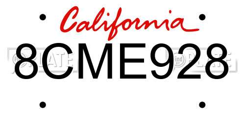 8CME928 California License Plate