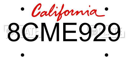 8CME929 California License Plate