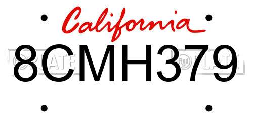 8CMH379 California License Plate