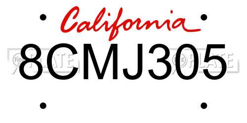 8CMJ305 California License Plate