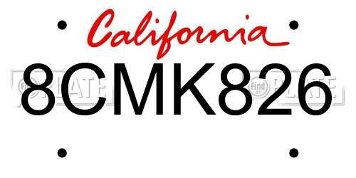 8CMK826 California License Plate