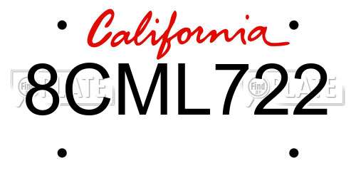 8CML722 California License Plate