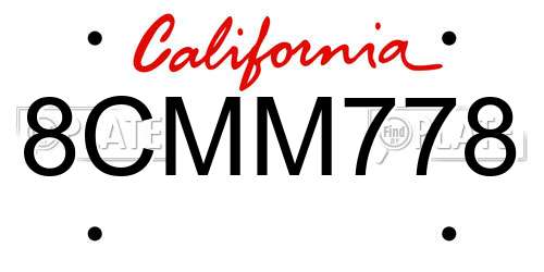 8CMM778 California License Plate