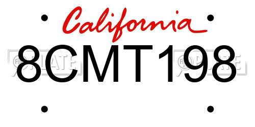 8CMT198 California License Plate
