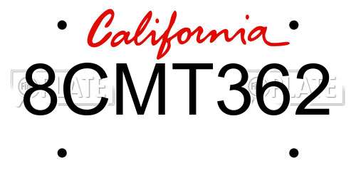 8CMT362 California License Plate