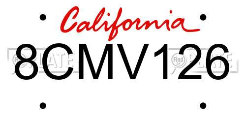 8CMV126 California License Plate