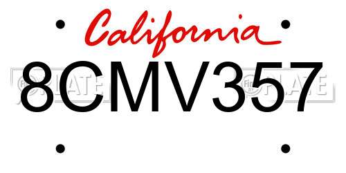 8CMV357 California License Plate