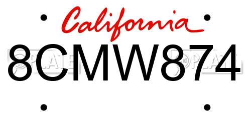 8CMW874 California License Plate
