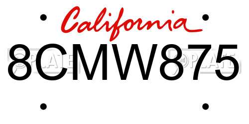 8CMW875 California License Plate