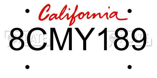 8CMY189 California License Plate