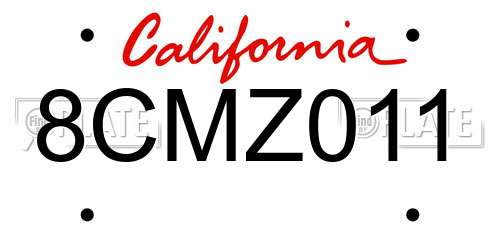8CMZ011 California License Plate
