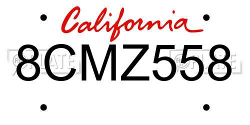 8CMZ558 California License Plate