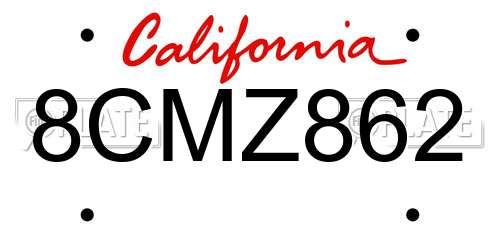 8CMZ862 California License Plate