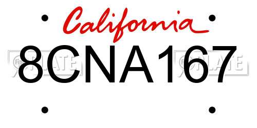 8CNA167 California License Plate