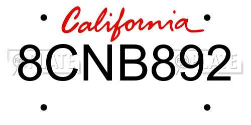8CNB892 California License Plate