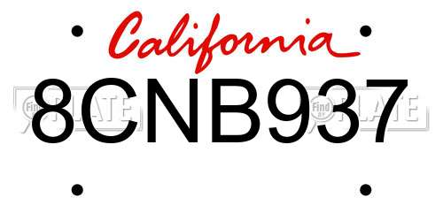 8CNB937 California License Plate