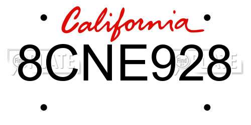 8CNE928 California License Plate