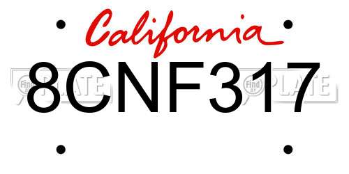 8CNF317 California License Plate