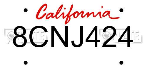 8CNJ424 California License Plate
