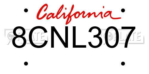 8CNL307 California License Plate