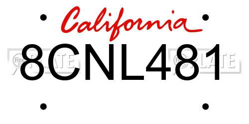 8CNL481 California License Plate