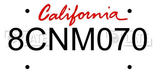 8CNM070 California License Plate