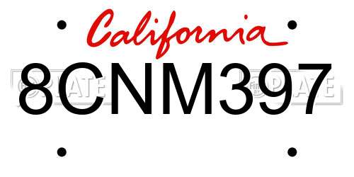 8CNM397 California License Plate