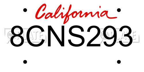 8CNS293 California License Plate