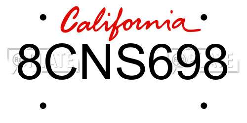 8CNS698 California License Plate