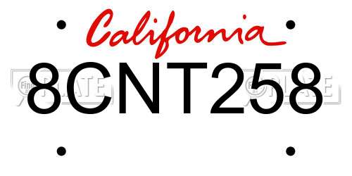 8CNT258 California License Plate