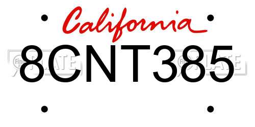 8CNT385 California License Plate