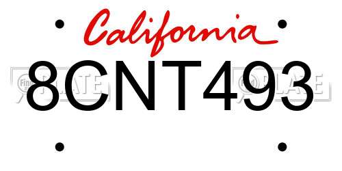 8CNT493 California License Plate