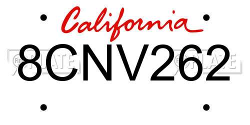 8CNV262 California License Plate