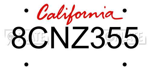 8CNZ355 California License Plate
