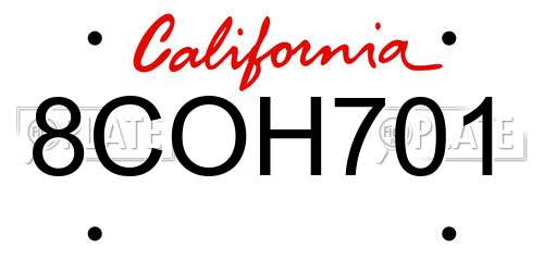 8COH701 California License Plate