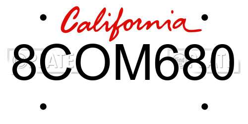 8COM680 California License Plate