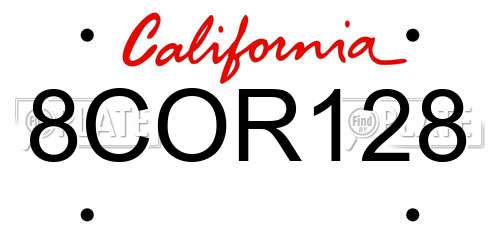 8COR128 California License Plate