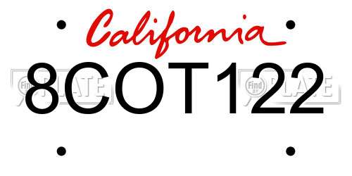 8COT122 California License Plate