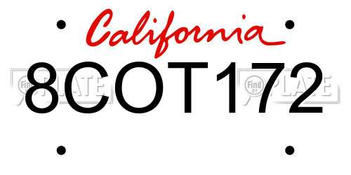 8COT172 California License Plate