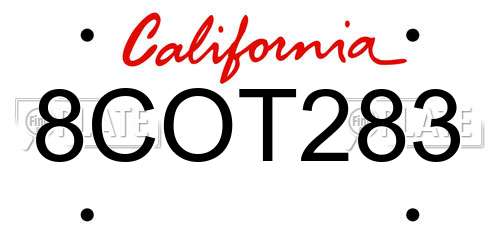 8COT283 California License Plate