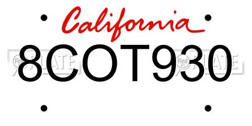 8COT930 California License Plate