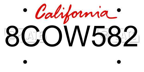 8COW582 California License Plate
