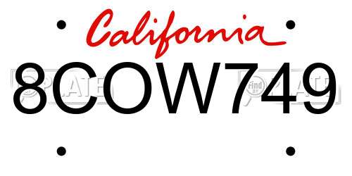 8COW749 California License Plate