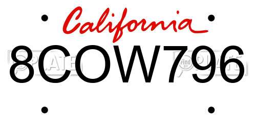 8COW796 California License Plate