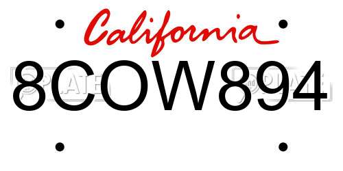 8COW894 California License Plate