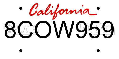 8COW959 California License Plate